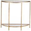 Half-Circle Entryway Console Table Gold Metal Glass Top Bottom Shelf Sofa Table