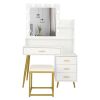 FCH Large Vanity Set with 9 LED Bulbs; Makeup Table with Cushioned Stool; 3 Storage Shelves 4 Drawers; Dressing Table Dresser Desk for Women; Girls; B