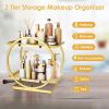 2 Tier Makeup Organizer for Vanity Gold Perfume Organizer for Dresser Carbon Steel Kitchen Bathroom Countertop Organizer