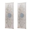 Set of 2 Large Wooden Wall Art Panels with Distressed White Finish and Round Mirror Accents,17" x 48"