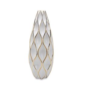Elegant White Ceramic Vase with Gold Accents - Timeless Home Decor (Color: as pic)